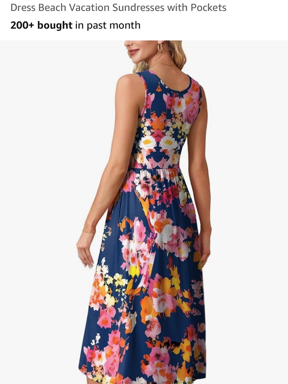 Sleeveless Navy Floral Midi Dress with Pink & Yellow Blooms